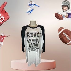 Jersey Style 3/4 sleeve tshirt- Like New-Size Large Rounded Bottom with “Bling”!